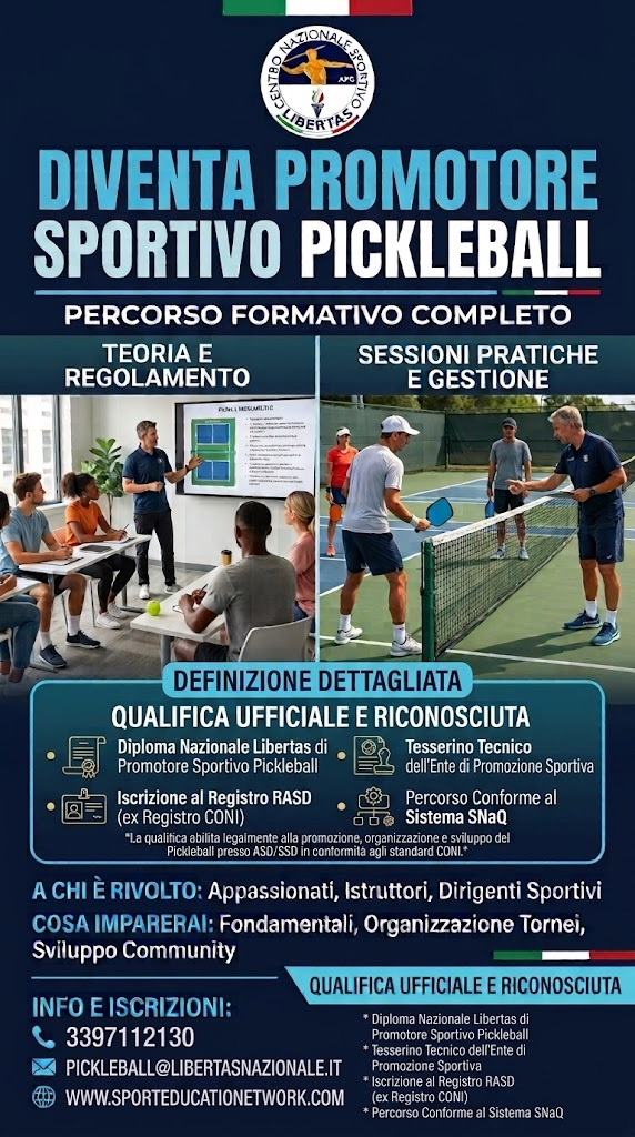 Corso Promotore Sportivo Pickleball per Laureati Scienze Motorie